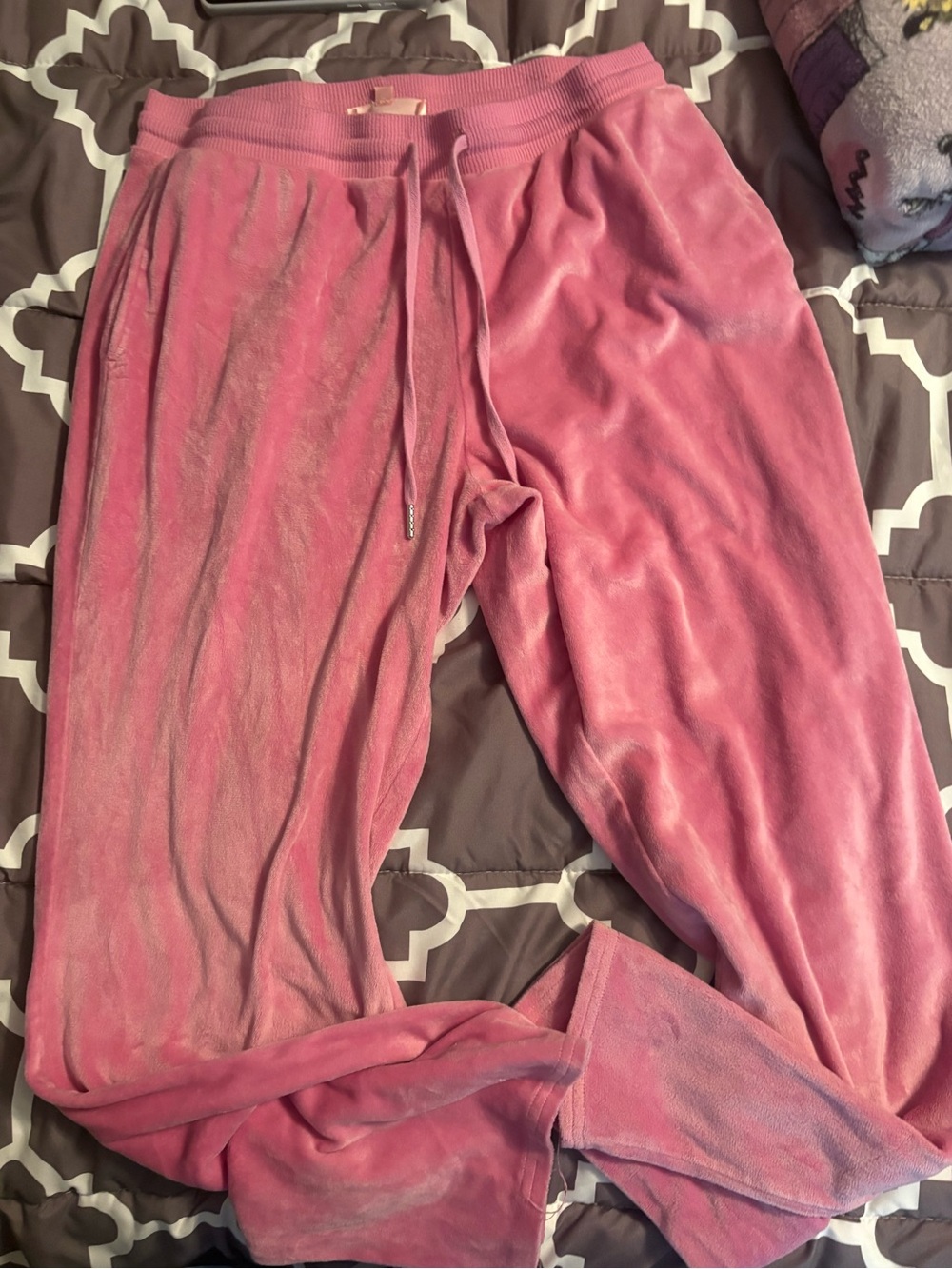 Juicy Couture Pink Velour Track Pants - Drawstring Lounge Joggers